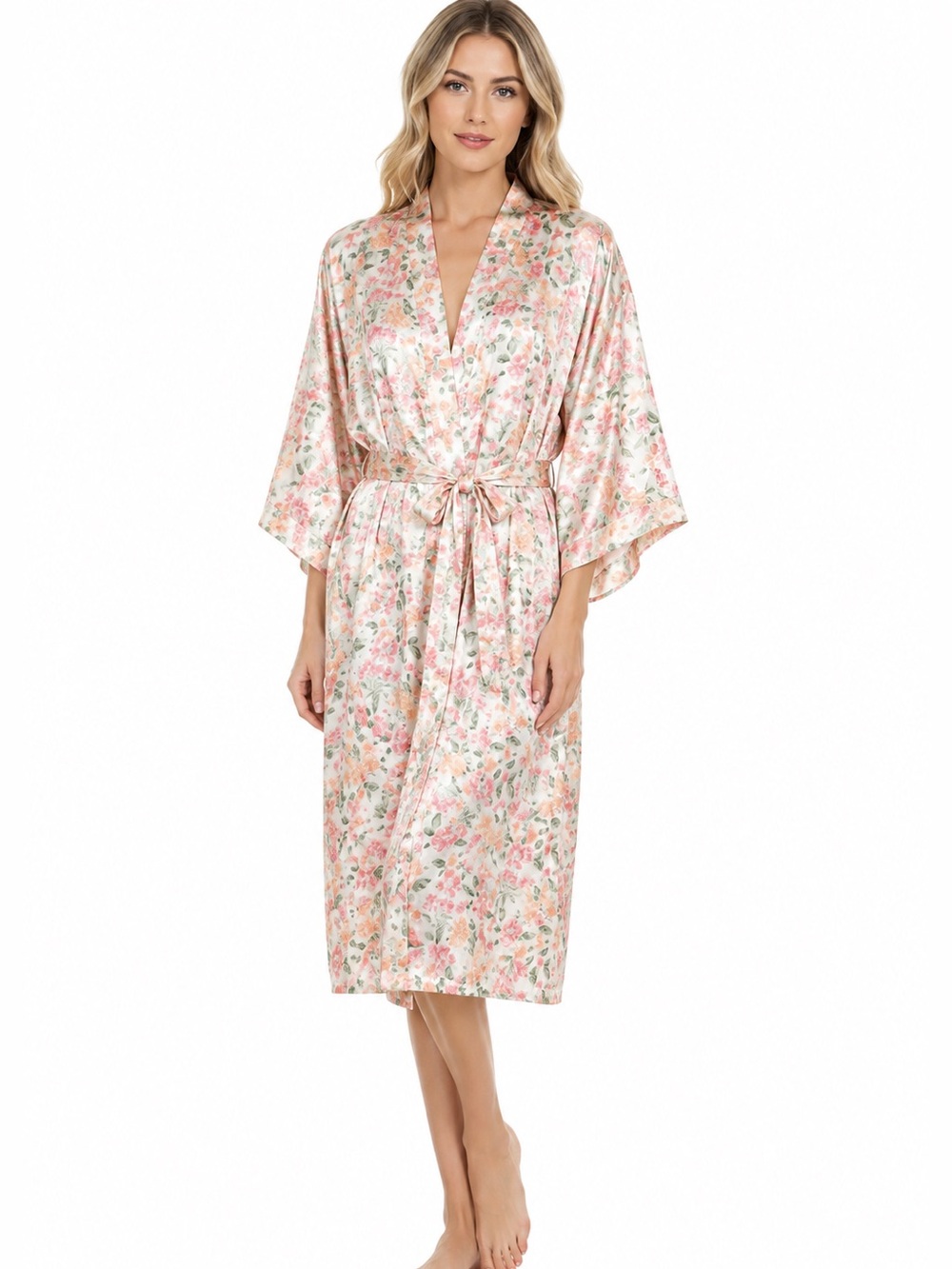 VTG CALIFORNIA DYNASTY Pink FLORAL SATIN ROBE women’s size L